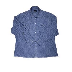 Wrangler Cowboy Western Blue Plaid Pearl Snap Button Down Long Sleeve Men's 3XL